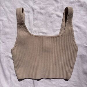 🤎 Babaton Tan Ribbed Crop Top Size S